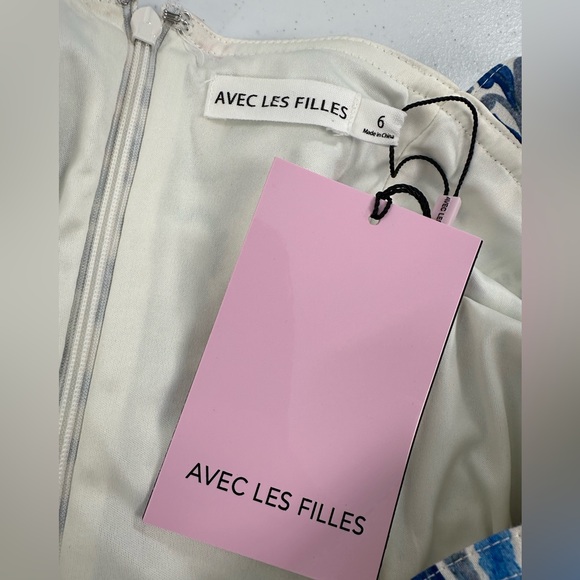 Avec Les Filles Blue Mediterranean Tile Sweetheart Midi Dress Coastal Resort 6 - Picture 4 of 13